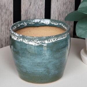 Succulent Planter Turquoise Glazed & White Sponge Painted Rim